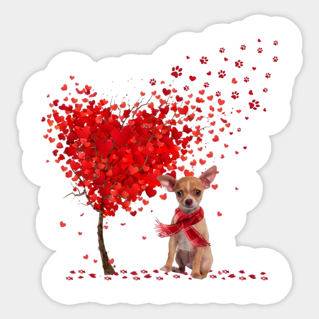 Happy Valentine's Day Heart Tree Love Tan Chihuahua Sticker by PlumleelaurineArt